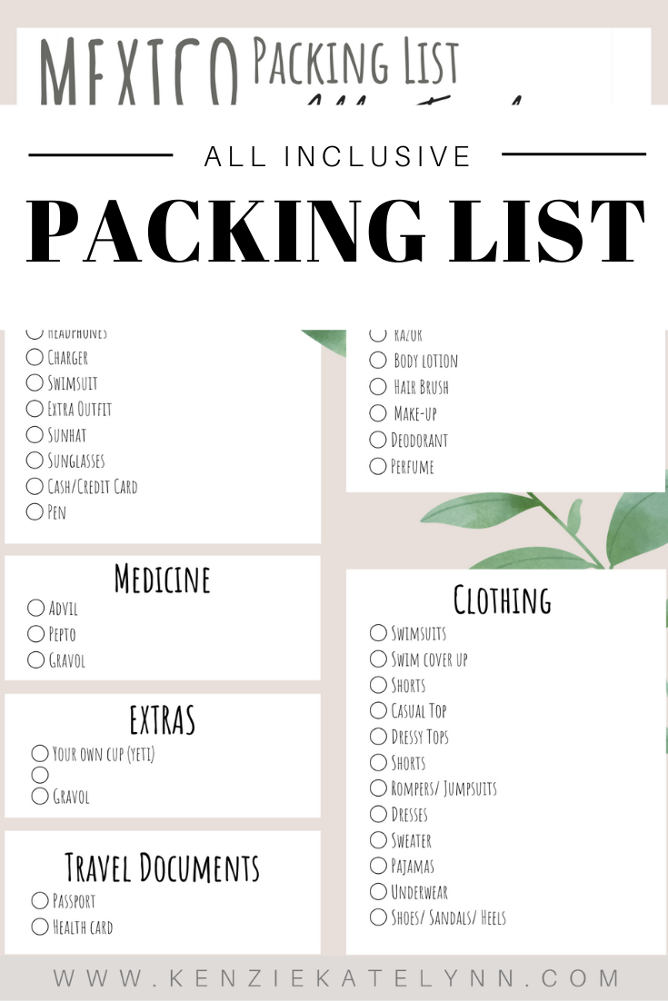 Printable All Inclusive Packing List